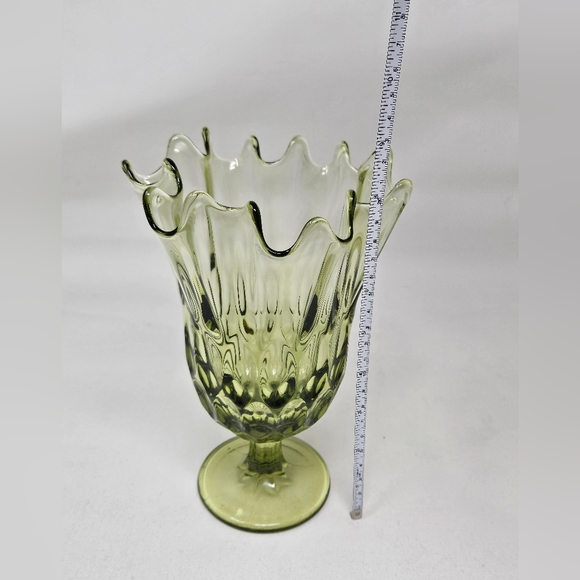 FENTON handkerchief Colonial green thumb print / Thousand Eye footed vase vintag - Picture 11 of 11